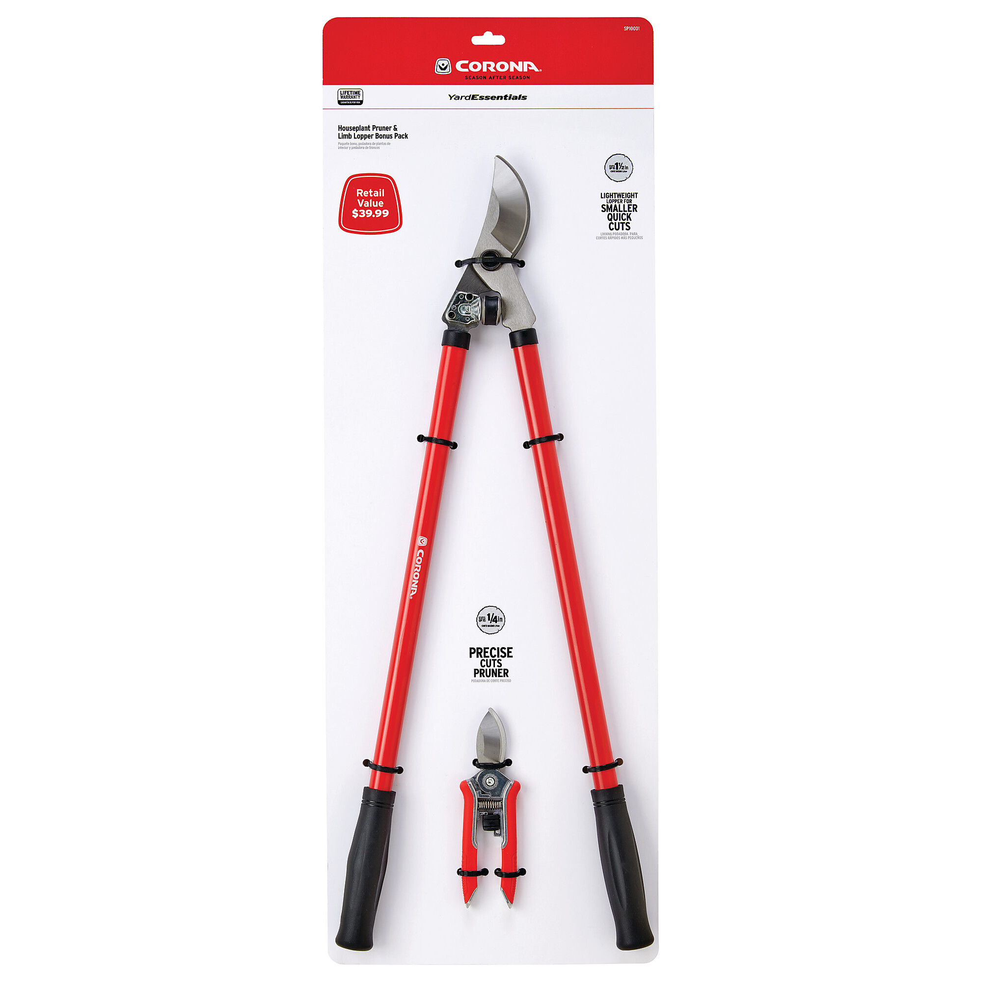 Corona SuperDuty Bypass Lopper and Pruner Bonus Pack — 37in. Hickory Handles, 3in. Cut Capacity, Model# SP10001